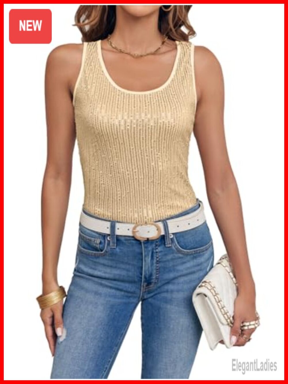 Sequin Tank Top Sleeveless Sparkly Camisole Vest Club Party
